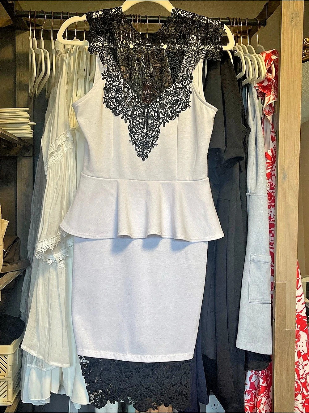 Charlotte Russe White & Black Lace Mini Dress Size Medium Like New